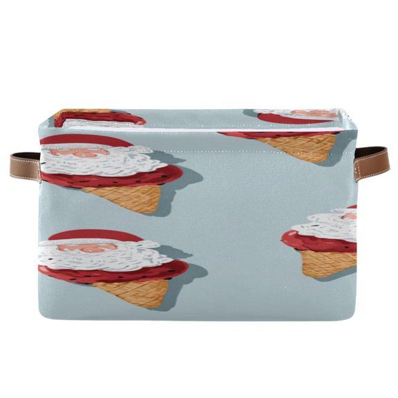 Santa Claus on Ice Cream Cone Christmas Square Storage Bins with Handles Collapsible Containing Box 1 Pack