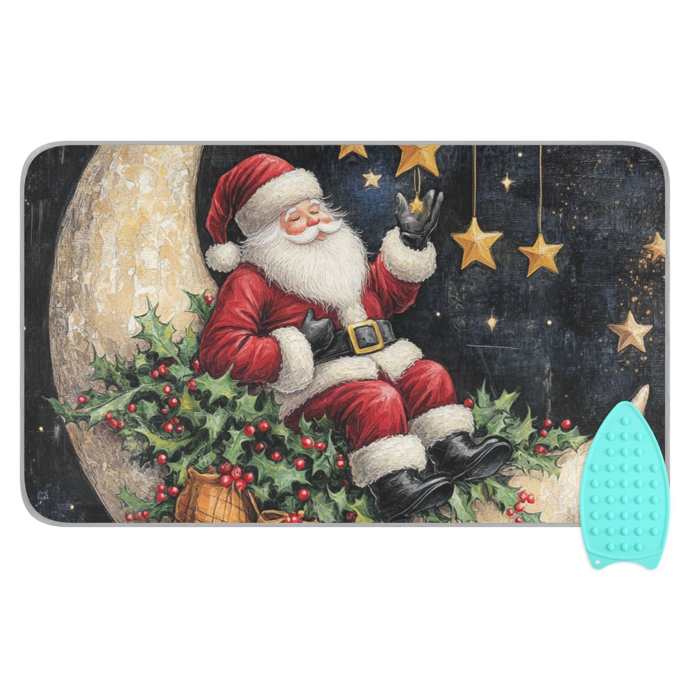 Santa Claus on The Moon Ironing Mat Blanket for Table Top Travel Portable Ironing Board Pad 47.2x27.6 Inch
