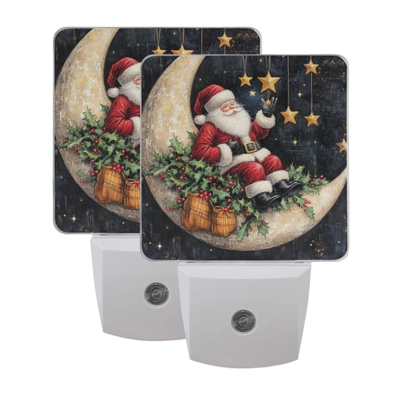 Santa Claus on The Moon LED Night Light with Smart Sensor Plug Into Wall Dusk to Dawn 2 packs