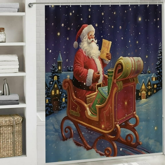 Santa Claus, sleigh, presents waterproof shower curtain Bathroom shower curtain  Home Sweet Home Waterproof Fabric Shower Curtain Bathtub Decor with Hooks