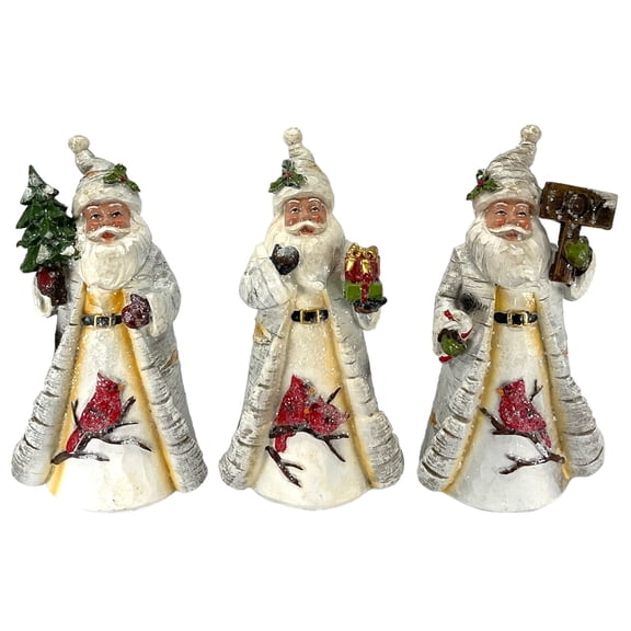 Santa Claus with Cardinal Robe Christmas Figurine 3 Piece Set 7.8 Inch