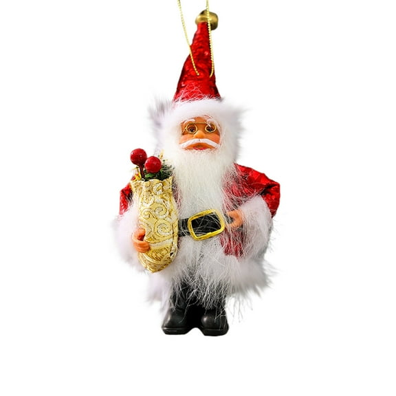 Santa Claus with Gift Bag Figurine, 7 Inch Standing Holiday Christmas Decor for Tree Tabletop Shelf Mantel, Indoor Home Office Decoration