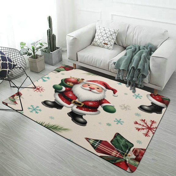 Santa Claus with Gifts And Snowflakes Pattern Carpet Style Living Room Bedroom Rug Soft Carpet Modern 3d Entry Door Mats Household 47x71inch