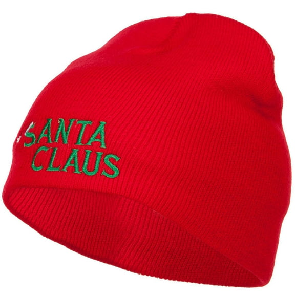 Santa Claus with Hat Embroidered Short Beanie - Red OSFM