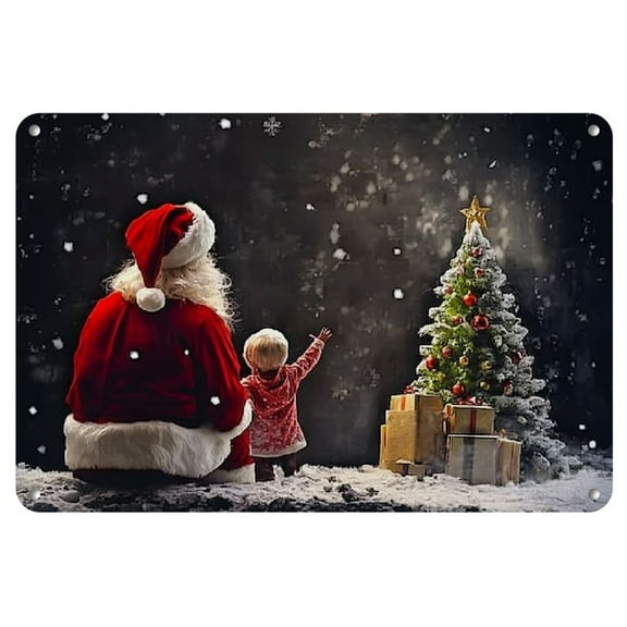 Santa Claus with in Snowy Scene Framed Metal Wall Art - Classic Winter Holiday Decor for Home and Bar, High-Quality Tinplate Picture 8x12 Inches