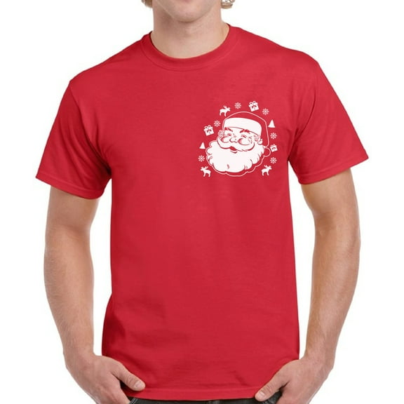 Santa Clause Christmas Pocket Print Tshirt Men's - S M L XL 2XL 3XL 4XL 5XL Xmas Graphic Tee - Christmas Holiday Party Tee For Guys Gift