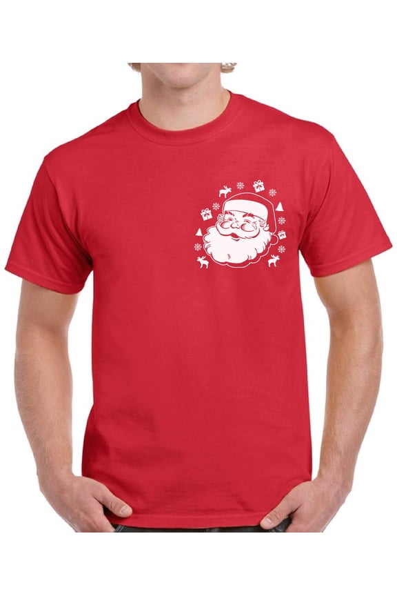 Santa Clause Christmas Pocket Print Tshirt Men's - S M L XL 2XL 3XL 4XL 5XL Xmas Graphic Tee - Christmas Holiday Party Tee For Guys Gift