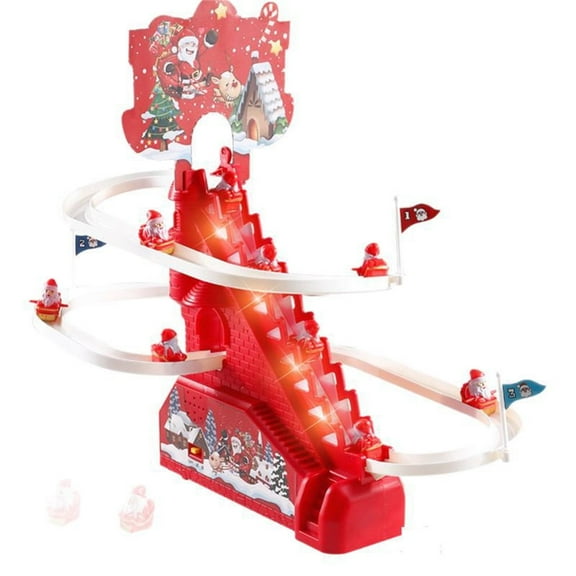 Santa Climbing Toy, Santa Electric Slide Climbing Toys for Automatic Stairs, Playful Santa Race Game, Christmas Roller Coaster Toys for Toddlers Indoor Toy with LED Light and Music