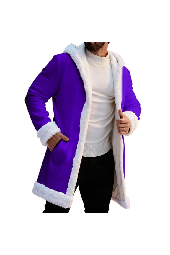 Santa Coat Men Casual Christmas Cardigan Unisex Open Front Hoodies No Zip Cozy Winter Printed Edge Warm Comfortable Outerwear