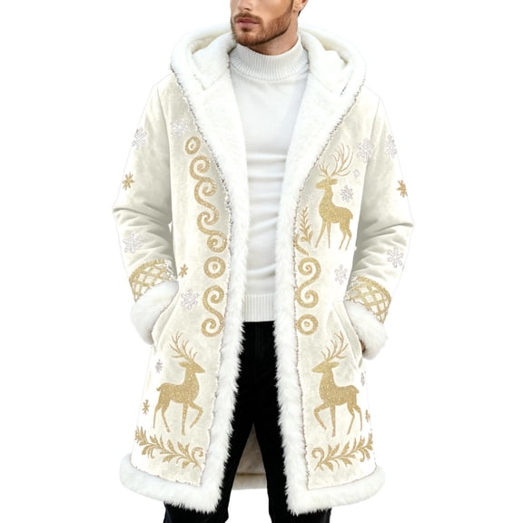 Santa Coat Men Casual Christmas Cardigan Unisex Open Front Hoodies No Zip Cozy Winter Printed Edge Warm Comfortable Outerwear