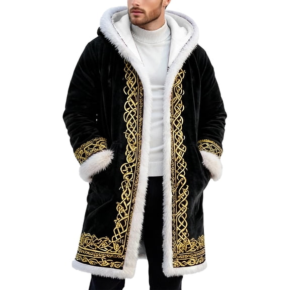 Santa Coat Men Casual Christmas Cardigan Unisex Open Front Hoodies No Zip Cozy Winter Printed Edge Warm Comfortable Outerwear