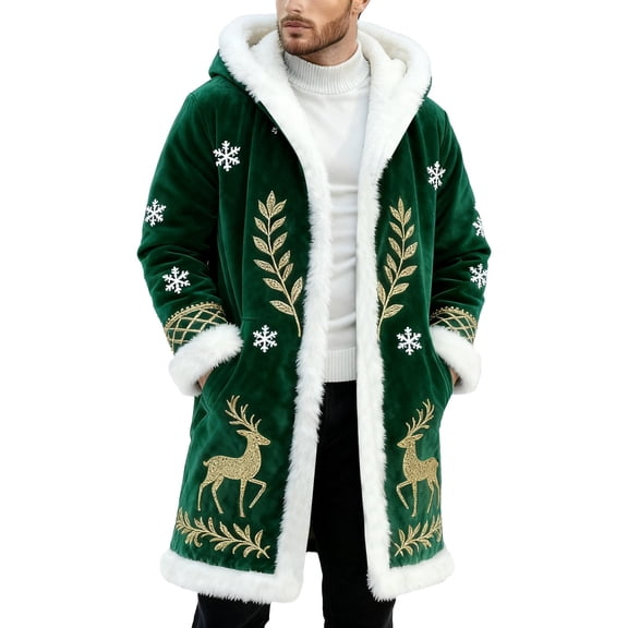 Santa Coat Men Casual Christmas Cardigan Unisex Open Front Hoodies No Zip Cozy Winter Printed Edge Warm Comfortable Outerwear