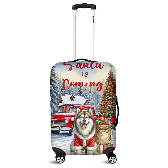 Santa is Coming Alaskan Malamute Merry Christmas Xmas Noel Truck Tree Travel Luggage Cover Alaska Mal Dog Lovers Gifts Suitcase Dust Protective Decor - 02023