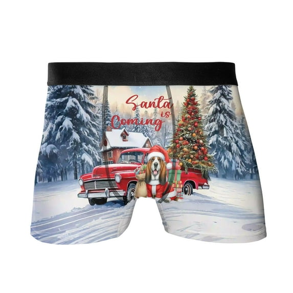Santa is Coming Basset Hound Merry Christmas Xmas Noel Truck Tree All Over Print Boxer Briefs Underwear for Men Dad Bassets Dog Breed Lovers Gifts Idea - 02023