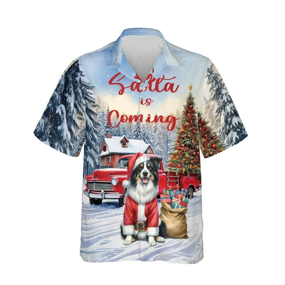 Santa is Coming Border Collie Merry Christmas Xmas Noel Truck Tree Hawaiian Shirt Breathable Summer Unisex Merch Borders Dog Lovers Gifts Idea - 02023