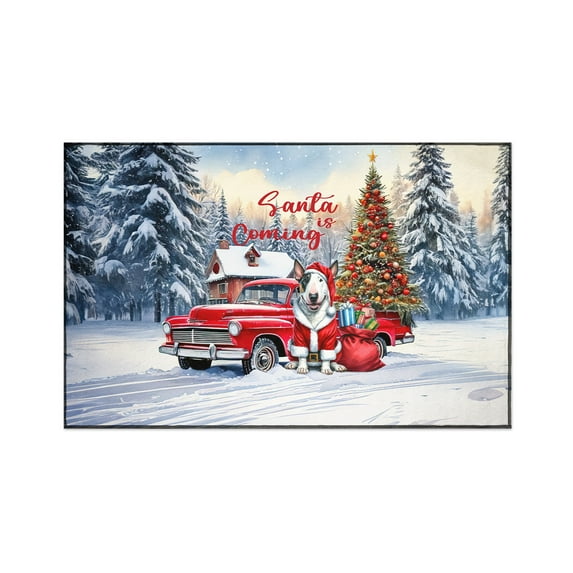 Santa is Coming Bull Terrier Merry Christmas Xmas Noel Truck Tree Indoor Rug Bully Dog Lovers Gifts Idea Carpet Living Bed Room Sofa Home Decor - 02023