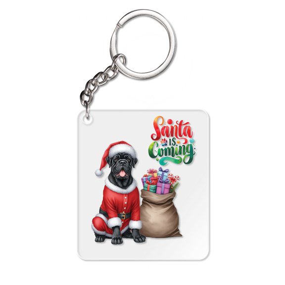 Santa is Coming Cane Corso Merry Christmas Xmas Noel Truck Tree Acrylic Keychain Italian Mastiff Dog Lover Gifts Idea Collar Charm Tag Keyring - 02023
