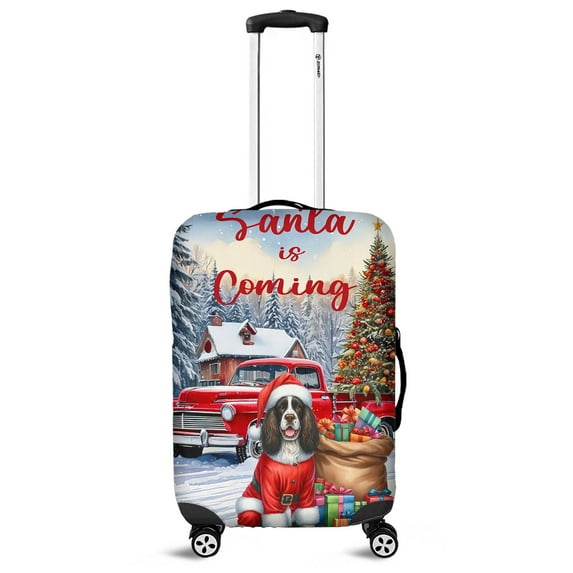 Santa is Coming English Springer Spaniel Merry Christmas Xmas Noel Truck Tree Travel Luggage Cover Springers Dog Lover Gifts Suitcase Dust Protective Decor - 02023