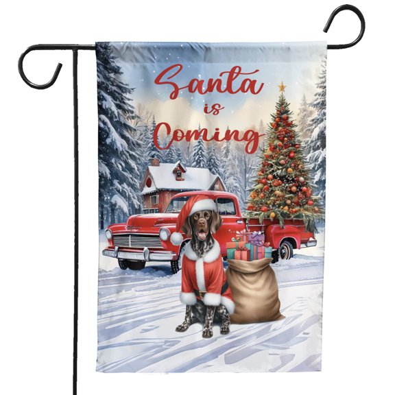Santa is Coming German Shorthaired Pointer Merry Christmas Xmas Noel Truck Tree Garden Flag 12x18in Double Sided GSP Lover Dog Gift Outdoor Decor - 02023