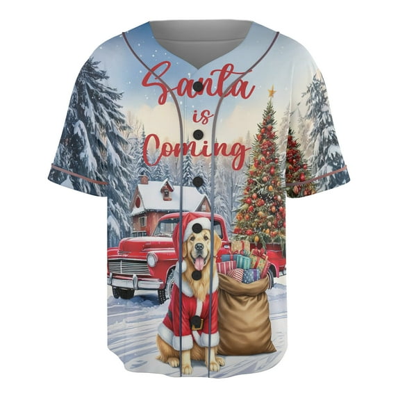 Santa is Coming Golden Retriever Merry Christmas Xmas Noel Truck Tree All Over Print 3D Baseball Shirt Goldens Dog Lover Gifts Idea Softball Sport - 02023
