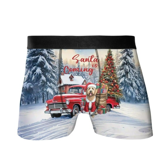 Santa is Coming Goldendoodle Merry Christmas Xmas Noel Truck Tree All Over Print Boxer Briefs Underwear for Men Dad Doodle Dog Lover Gifts Idea - 02023
