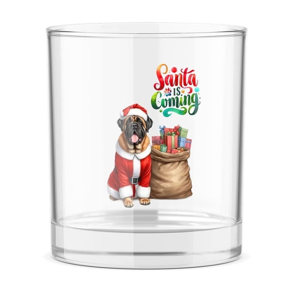 Santa is Coming Mastiff Merry Christmas Xmas Noel Truck Tree 11oz Whiskey Glass Mug Mastiffs Dog Lover Gifts Idea Whiskey Cocktail Glasses Cup - 02023