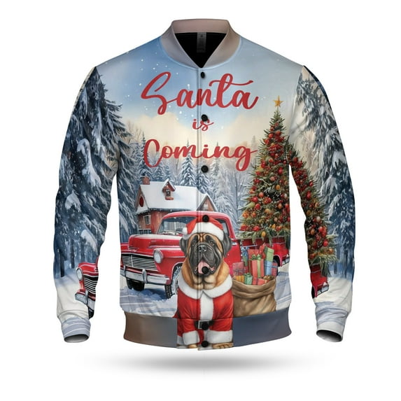 Santa is Coming Mastiff Merry Christmas Xmas Noel Truck Tree All Over Print 3D Baseball Jacket Mastiffs Dog Lover Gifts Idea Bomber Jacket Softball - 02023