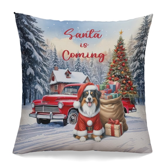 Santa is Coming Miniature American Shepherd Merry Christmas Xmas Noel Truck Tree Pillowcase Double Sided MAS Dog Lover Gifts Pillow Case Covers - 02023