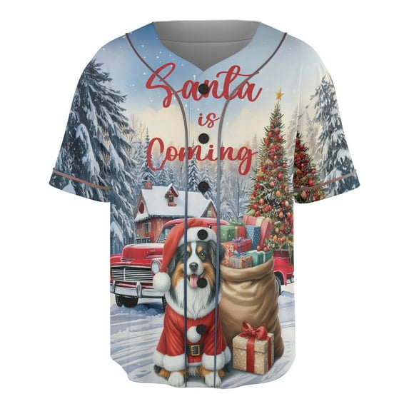 Santa is Coming Miniature American Shepherd Merry Christmas Xmas Noel Truck Tree All Over Print 3D Baseball Shirt MAS Dog Lover Gifts Softball Sport - 02023