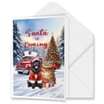 thumbnail image 1 of Santa is Coming Newfoundland Merry Christmas Xmas Noel Truck Tree 5x7in Folded Greeting Card Newfie Dog Lover Gifts Single Note Card with Envelope - 02023, 1 of 5