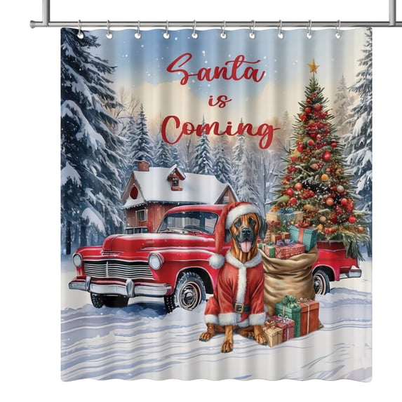 Santa is Coming Rhodesian Ridgeback Merry Christmas Xmas Noel Truck Tree Shower Curtain Ridgebacks Dog Lover Gifts Waterproof Bathroom Bathtub Curtain - 02023