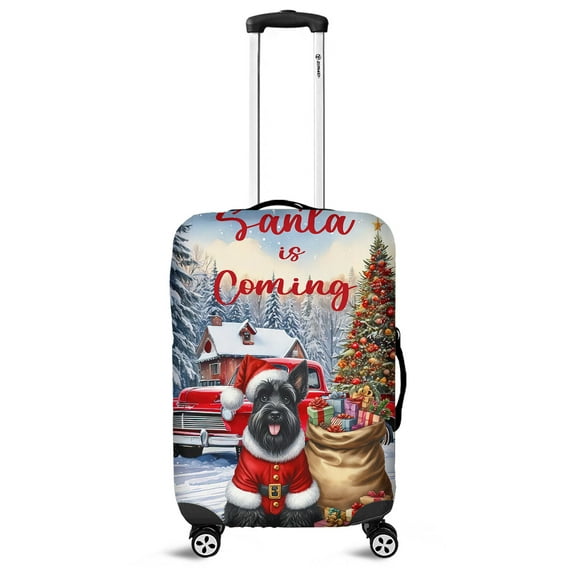 Santa is Coming Scottish Terrier Merry Christmas Xmas Noel Truck Tree Travel Luggage Cover Scottie Dog Lover Gifts Suitcase Dust Protective Decor - 02023