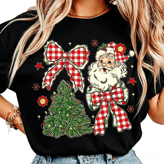 Santa Coquette Christmas TShirt Plaid Christmas Bow TShirt Floral Christmas Tree TShirt Merry Christmas TShirt Vintage Santa TShirt
