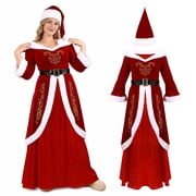 Pigmiss Mrs Claus Costume for Women 3-Piece Christmas Santa Dress Mrs Claus Outfits New Year Cosplay Party