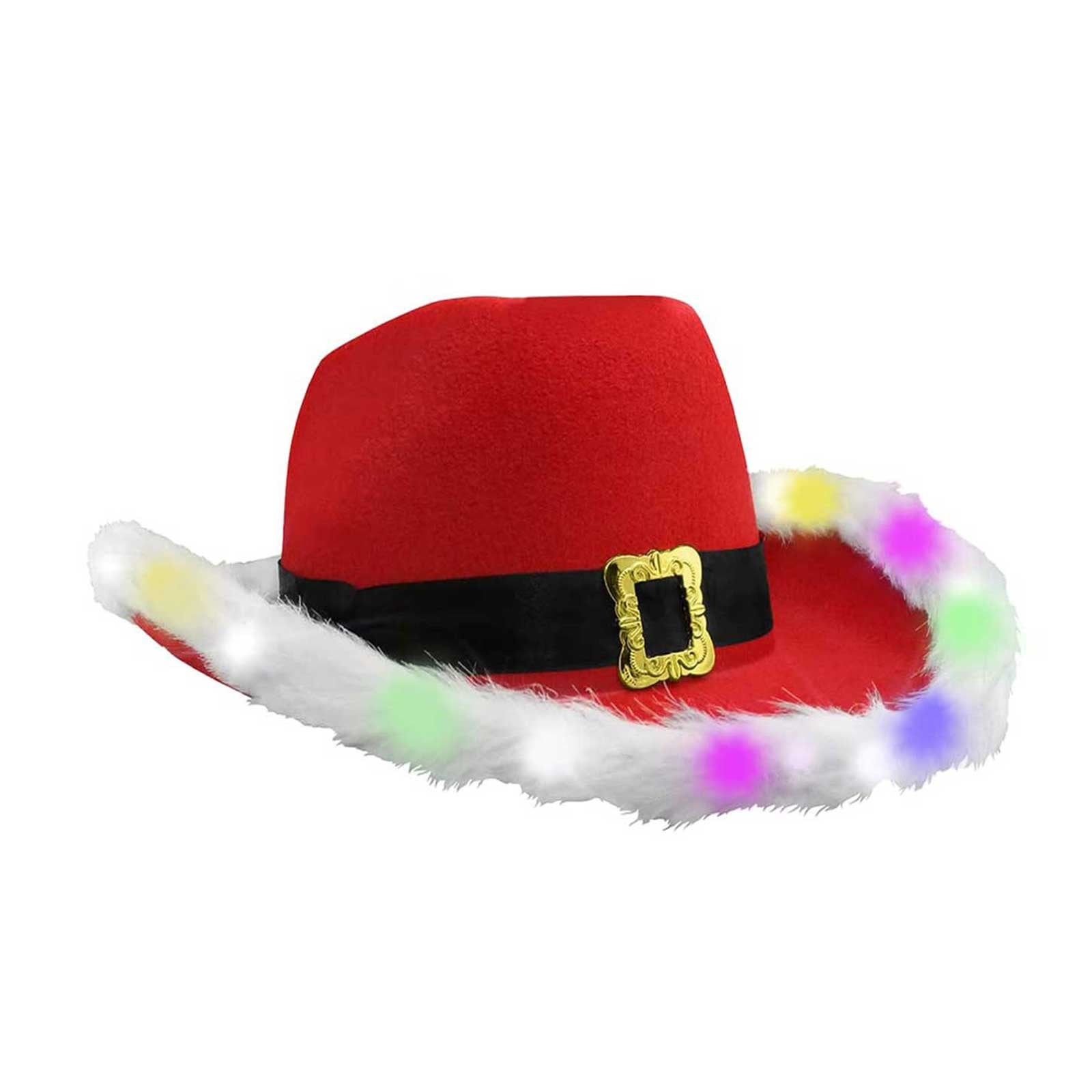 Santa Cowboy Hat White Edge Western Cowboy Hat Feather Edge Christmas