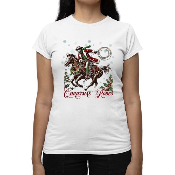 Santa Cowboy Rodeo Festive Tee T-shirt Women's