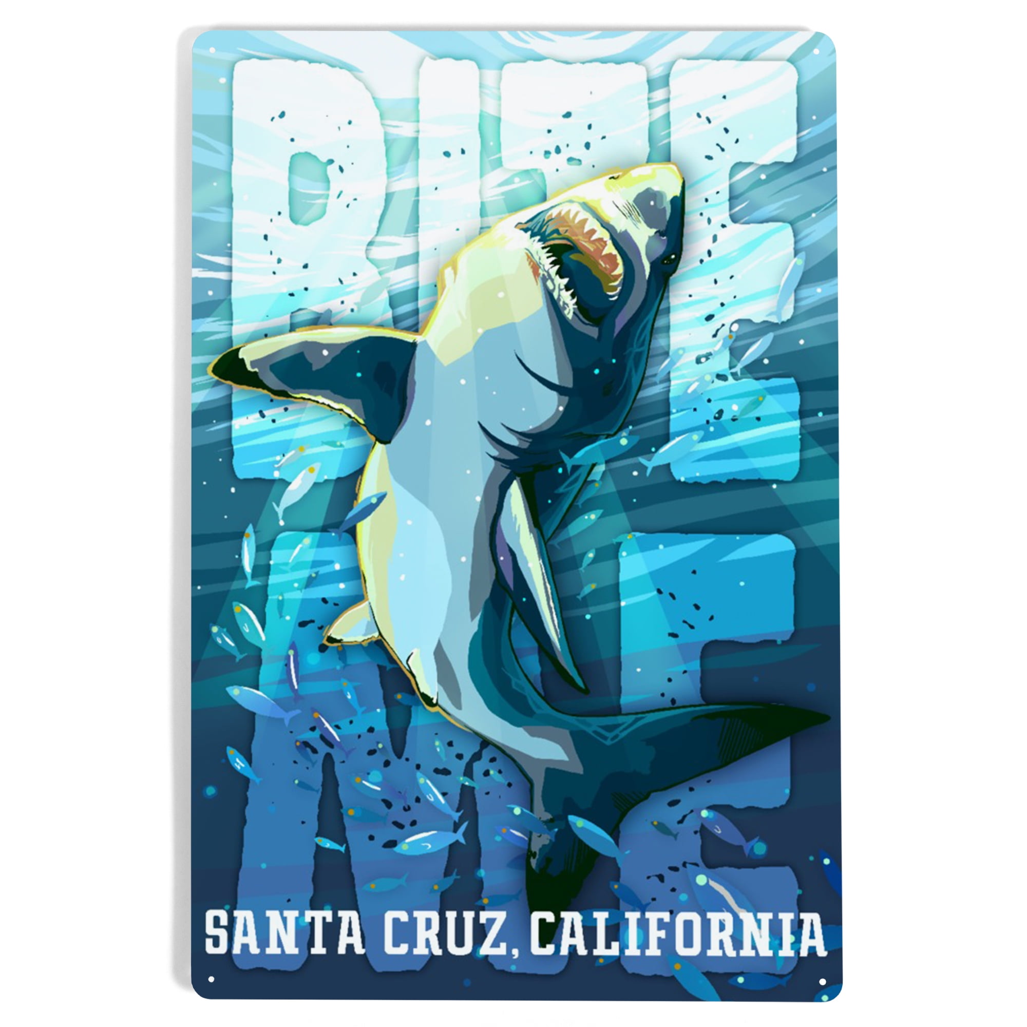 Santa Cruz California Great White Shark Bite Me 12x18 Wall Art