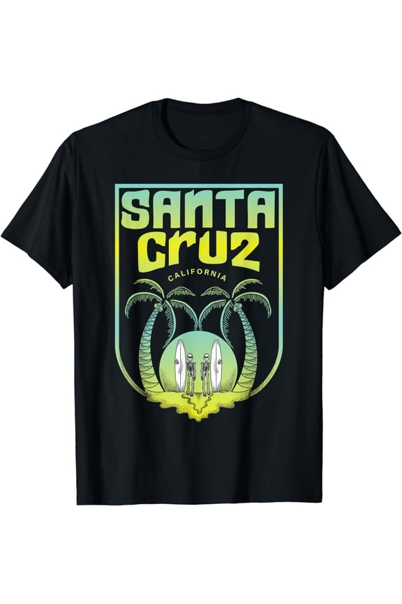 Santa Cruz California Surfing Skeleton Design - Surfers T-Shirt