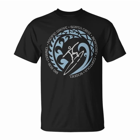 Santa Cruz California Vacation Surfer Design Unisex Adult Cotton Tee for NorCal Surf Fans Beach Casual Wear, Size S, Color Black