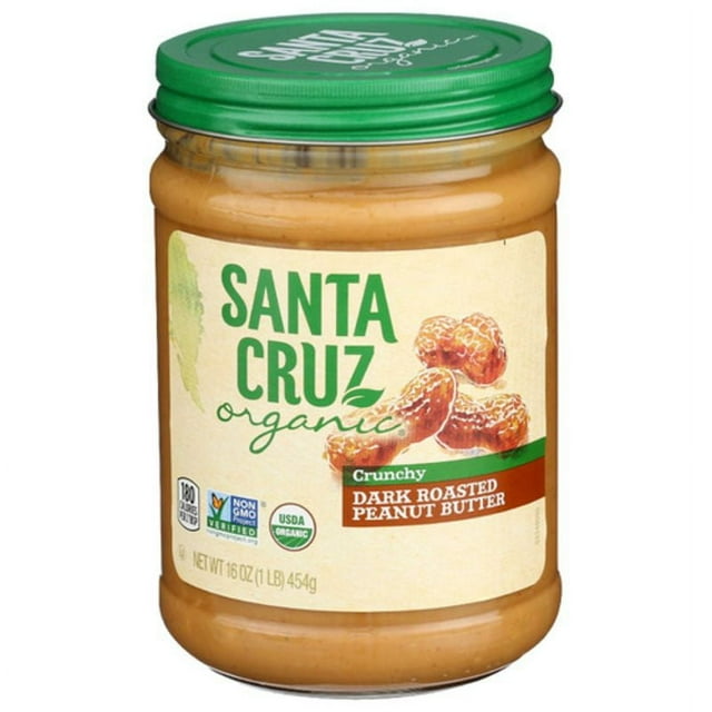 Santa Cruz Organic Crunchy Dark Roasted Peanut Butter 16 oz Pack of 2