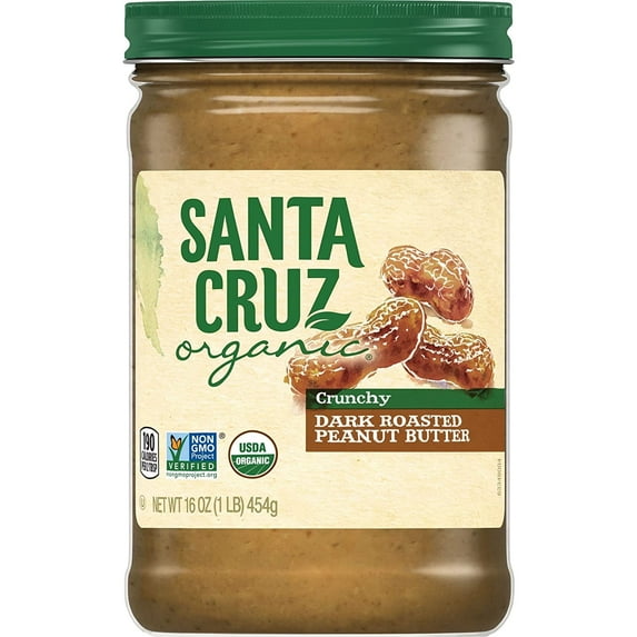 Santa Cruz Organic Crunchy Dark Roasted Peanut Butter - 16 oz Pack of 4