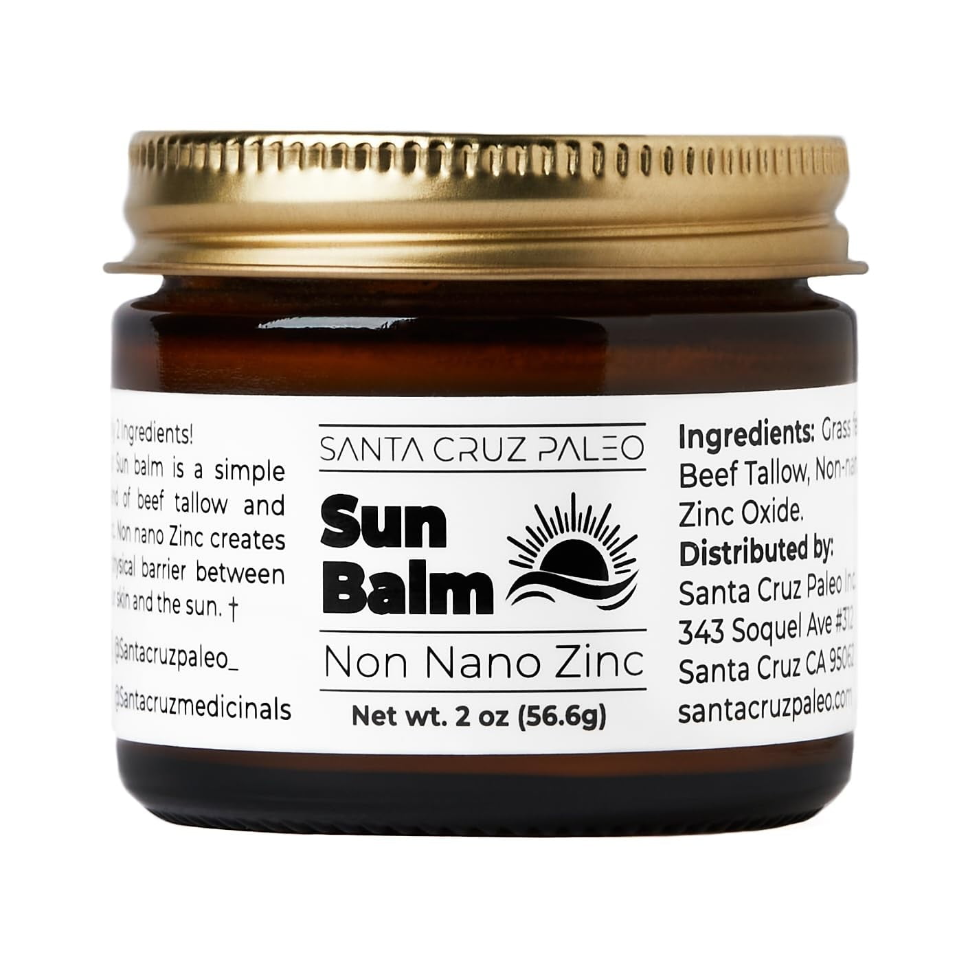 Santa Cruz Paleo Beef Tallow and Zinc Sun Balm, Sun Balm Non Nano Zinc