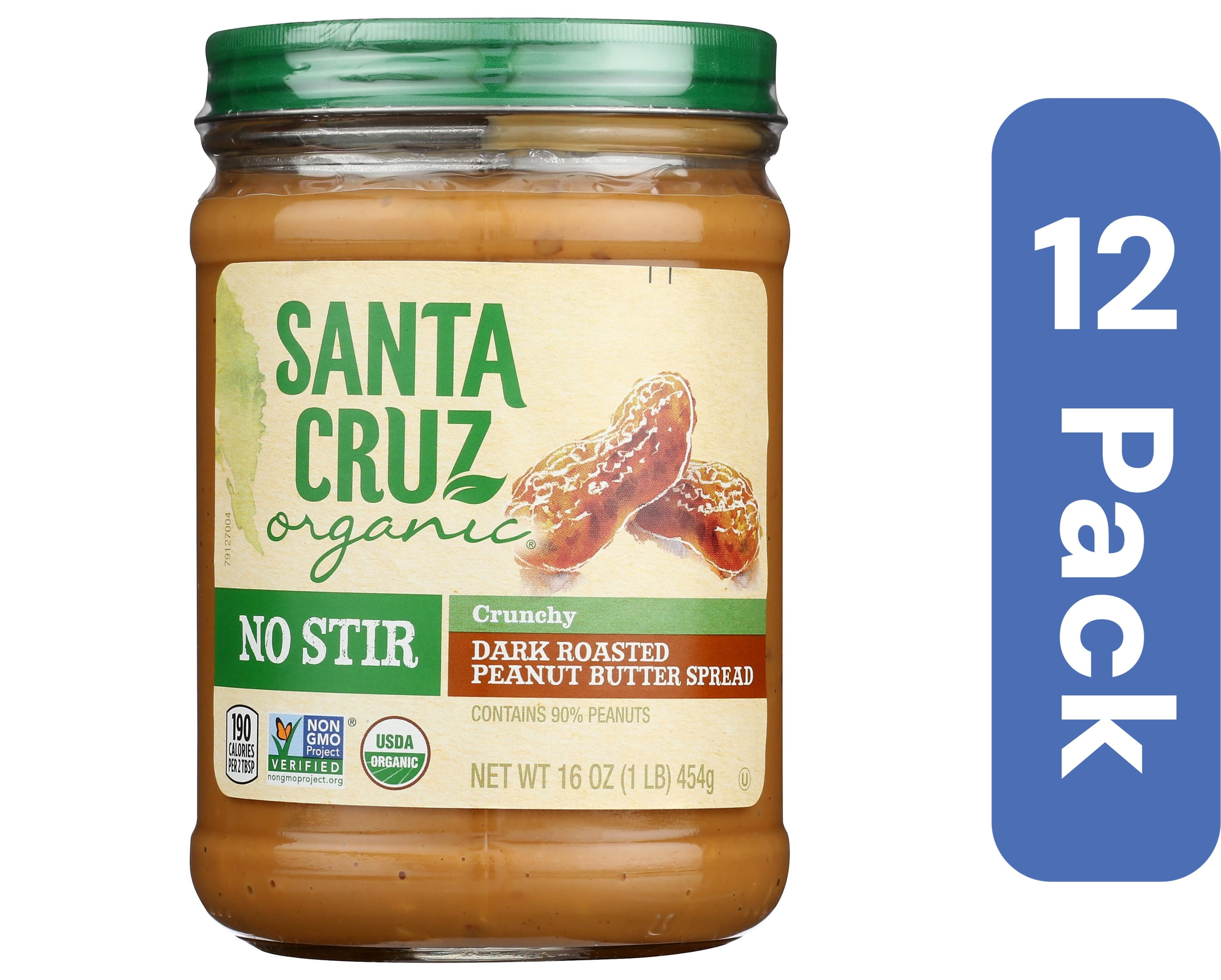 Santa Cruz Peanut Butter Crunchy Organic No Stir 16 oz (Pack of 12)