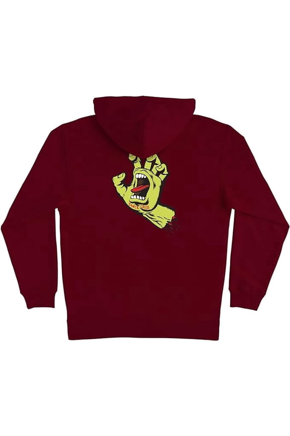 Santa Cruz Screaming Hand Pullover Hoodie, Maroon, Size S