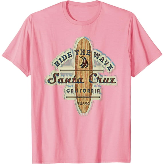 Santa Cruz Surfer Surfboard Vintage Unisex T-Shirt for Men Women Kids Toddler,Light Pink Color,Size 2XL