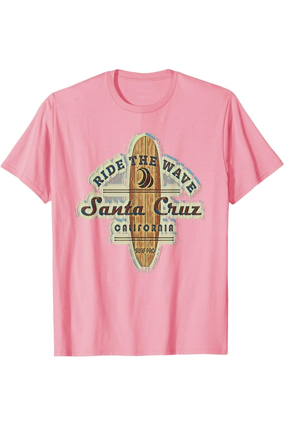 Santa Cruz Surfer Surfboard Vintage Unisex T-Shirt for Men Women Kids Toddler,Light Pink Color,Size 3XL