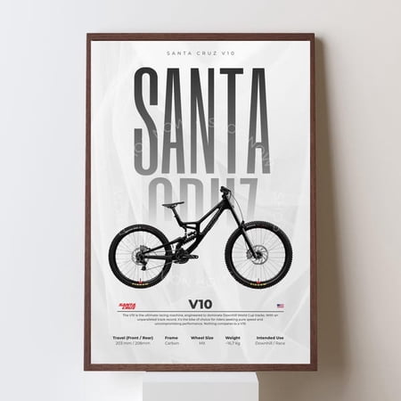 Santa Cruz V10 Downhill Bike Poster | Printable MTB Wall Art | Carbon Frame Cycling Decor | Mountain Bike Riders, Unframed Paper Poster 8x10in