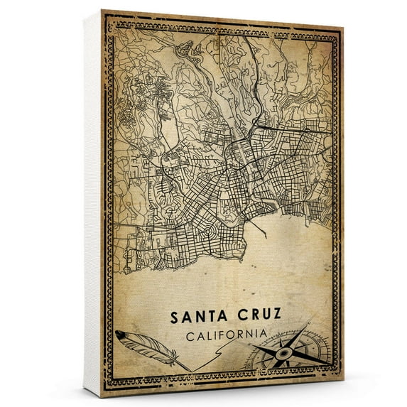 Santa Cruz Vintage Map Prints Canvas, California Map Art Canvas, Canvas, Santa Cruz Map City style vintage Canvas , Canvas Wall Art, Street Map Artwork Canvas