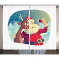thumbnail image 1 of Santa Curtains 2 Panels Set, Best Friends Taking a Funny Christmas Selfie with Cellphone in a Snowy Winter Forest, Window Drapes for Living Room Bedroom, 108W X 90L Inches, Multicolor, by Ambesonne, 1 of 3