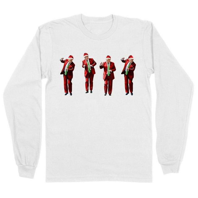 Santa Dancing Trump Long Sleeve Shirt Unisex Small White